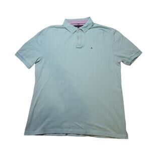Tommy Hilfiger Men’s 2XL Custom Fit Polo Shirt Blue Green Short Sleeve EUC